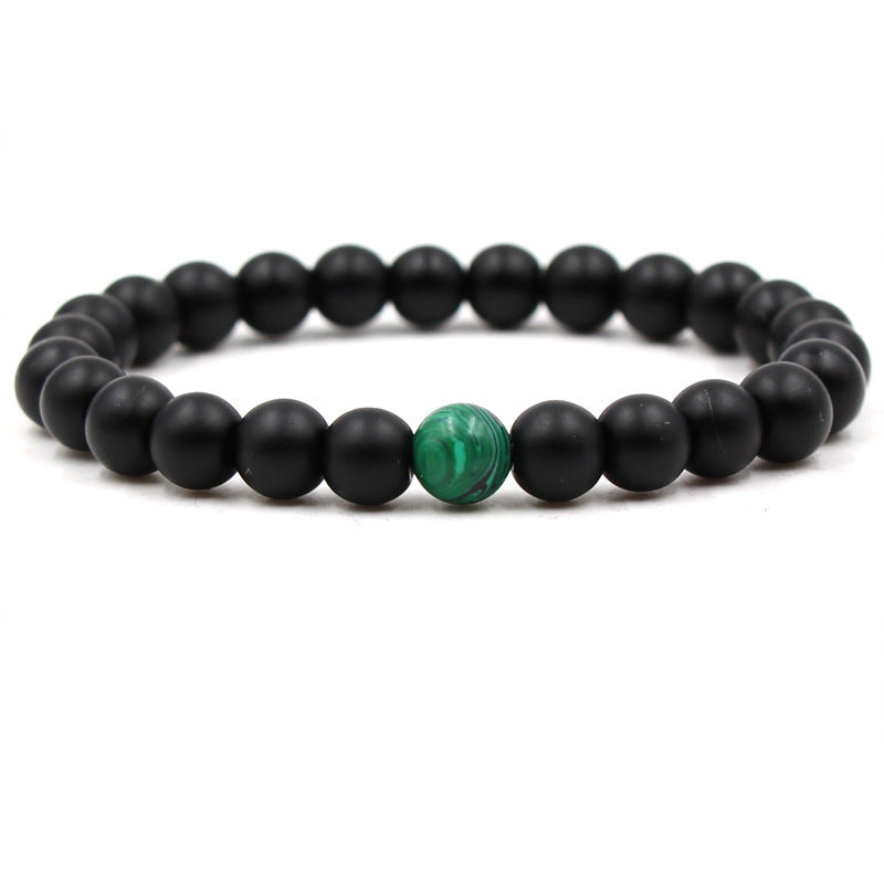 Classic Black Matte & Green Malachite Beaded Bracelet – Unisex Stretch Strand Jewelry
