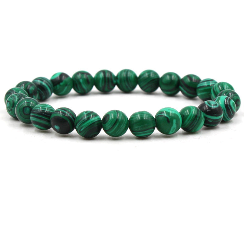 Classic Black Matte & Green Malachite Beaded Bracelet – Unisex Stretch Strand Jewelry