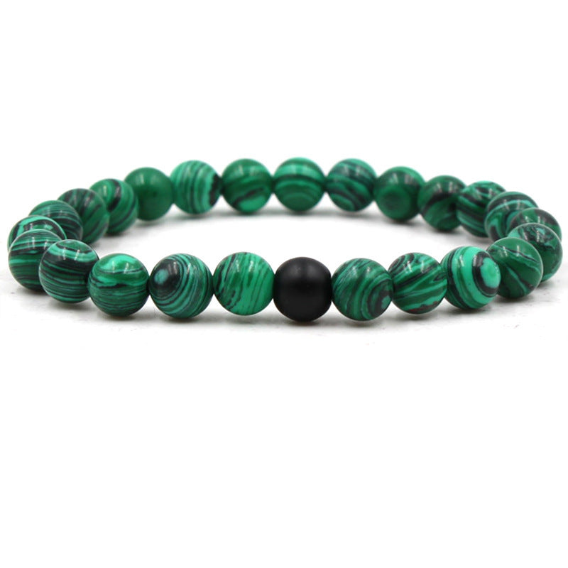 Classic Black Matte & Green Malachite Beaded Bracelet – Unisex Stretch Strand Jewelry