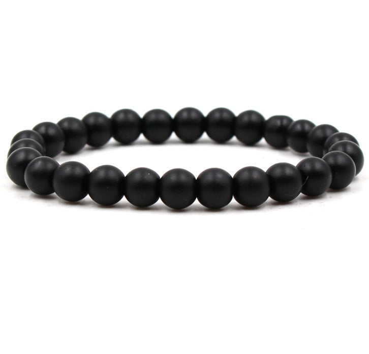 Classic Black Matte & Green Malachite Beaded Bracelet – Unisex Stretch Strand Jewelry