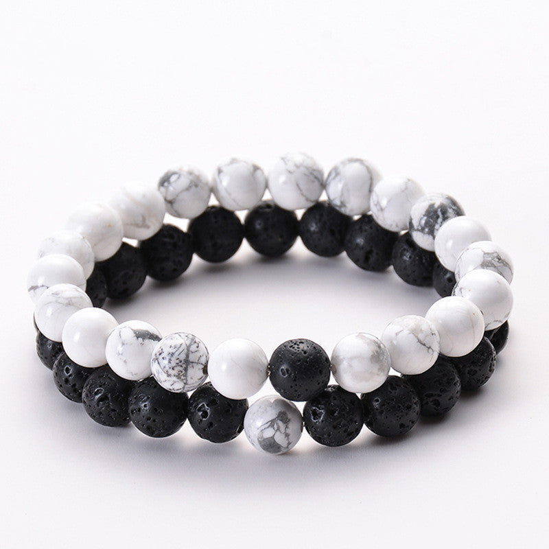Classic Black Matte & Green Malachite Beaded Bracelet – Unisex Stretch Strand Jewelry