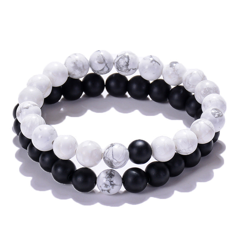 Classic Black Matte & Green Malachite Beaded Bracelet – Unisex Stretch Strand Jewelry