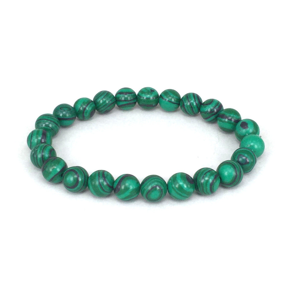 Classic Black Matte & Green Malachite Beaded Bracelet – Unisex Stretch Strand Jewelry