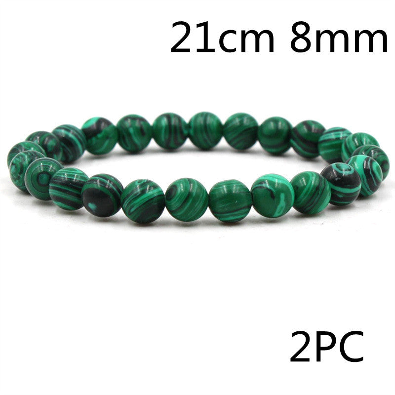 Classic Black Matte & Green Malachite Beaded Bracelet – Unisex Stretch Strand Jewelry
