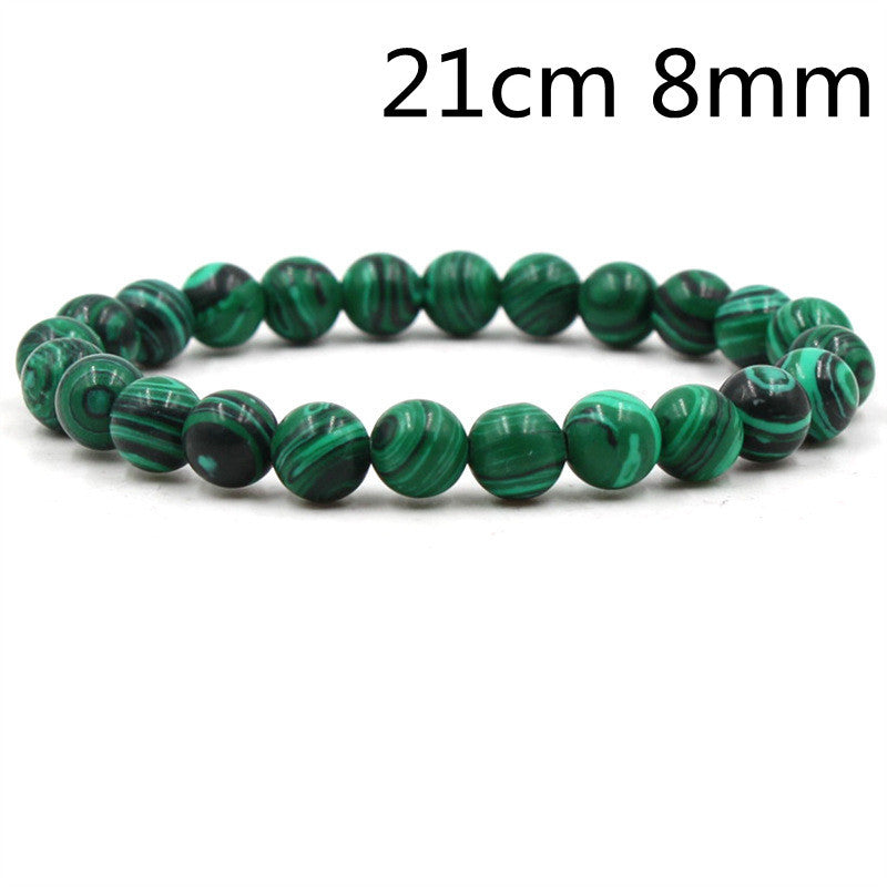 Classic Black Matte & Green Malachite Beaded Bracelet – Unisex Stretch Strand Jewelry