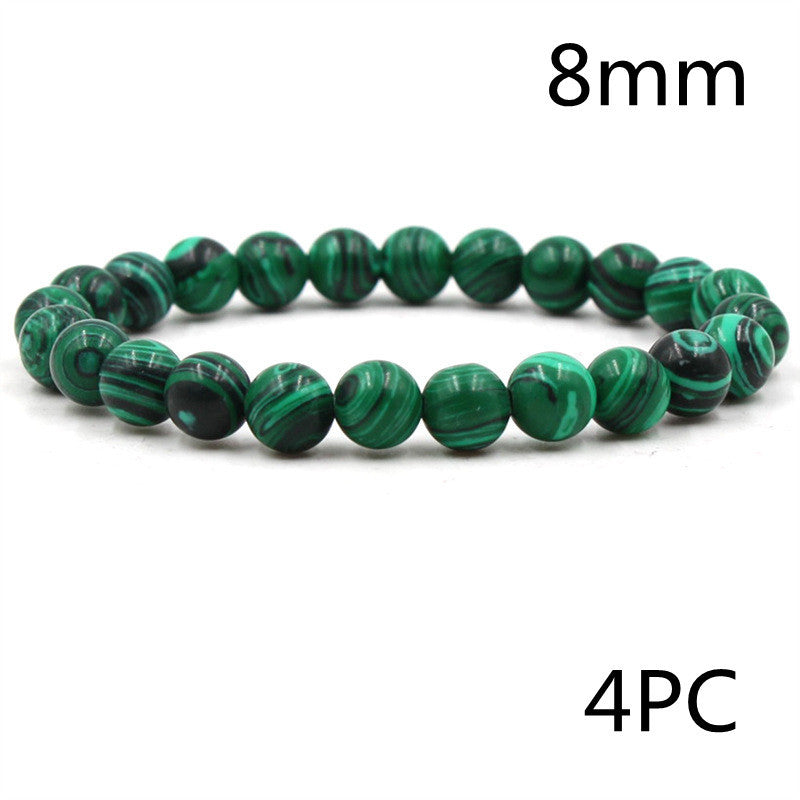 Classic Black Matte & Green Malachite Beaded Bracelet – Unisex Stretch Strand Jewelry